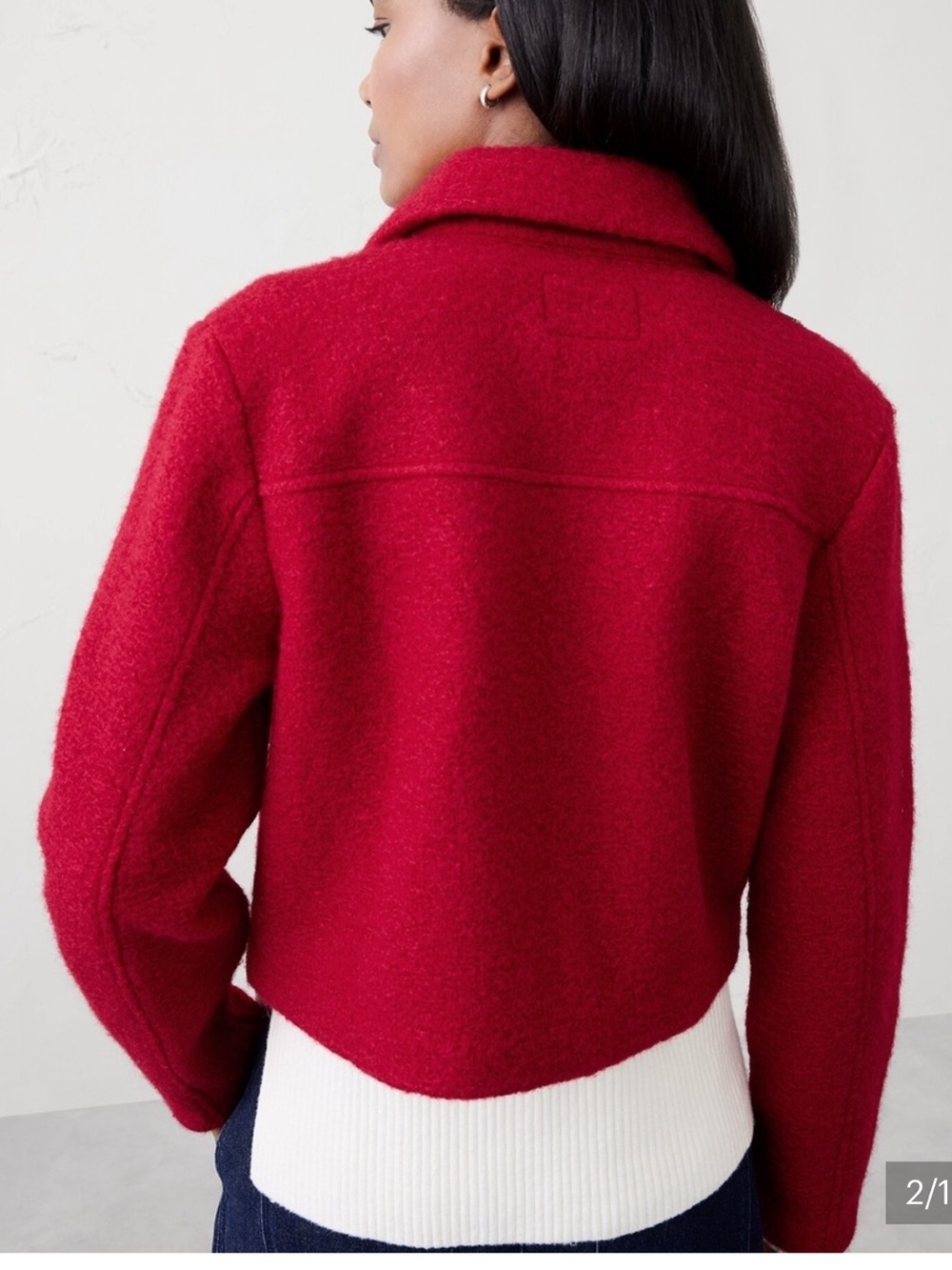 NWOT Banana Republic Women’s Red Chakra Knit Boucle Cropped Zip Jacket - Picture 4 of 5